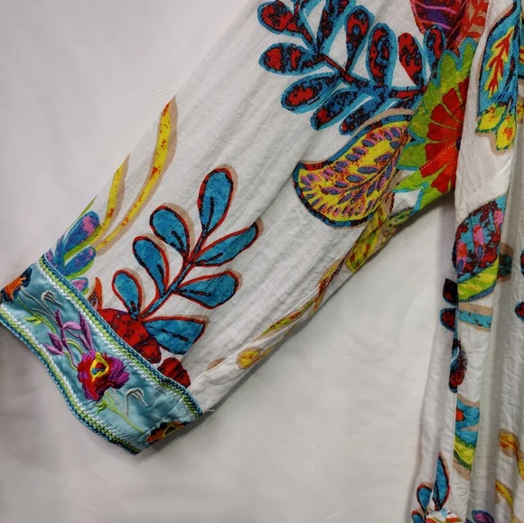 John Mark Floral Tunic Women's XL Embroidery Boho Festival Art to Wear Vacation - Picture 4 of 11
